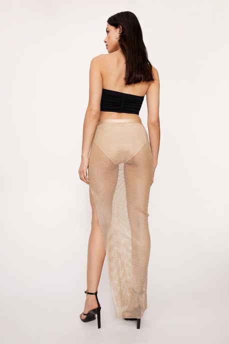 Diamante Mesh Maxi Split Skirt