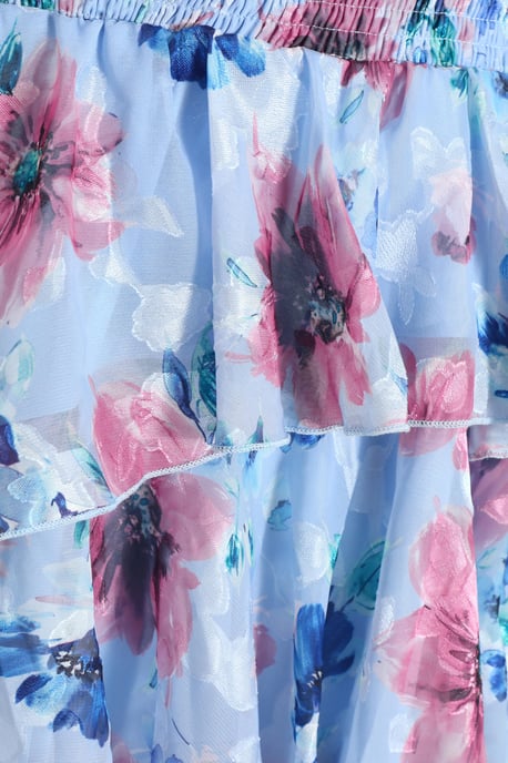 Curve Blue Floral Chiffon Tiered Midi Dress