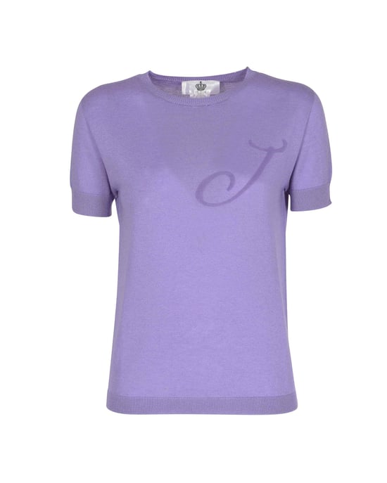 Crown Of Edinburgh Cashmere Short Sleeve Art 003 Lilac Letter J