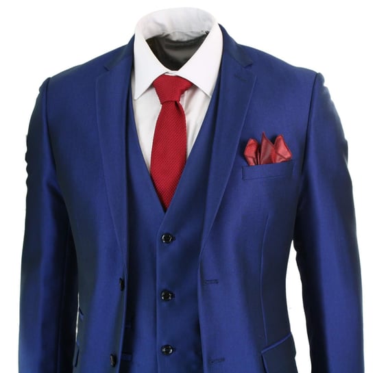 Mens 3 Piece Shiny Royal Blue Classic Suit - Image 2