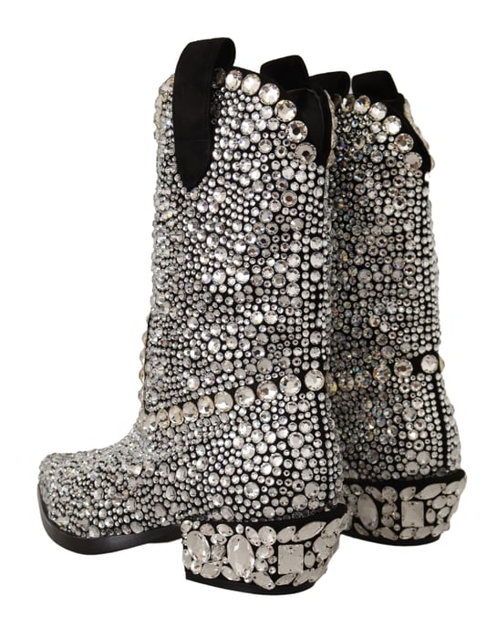 Dolce & Gabbana Dames Zwarte Suède Strass Kristallen Cowboylaarzen - Image 2