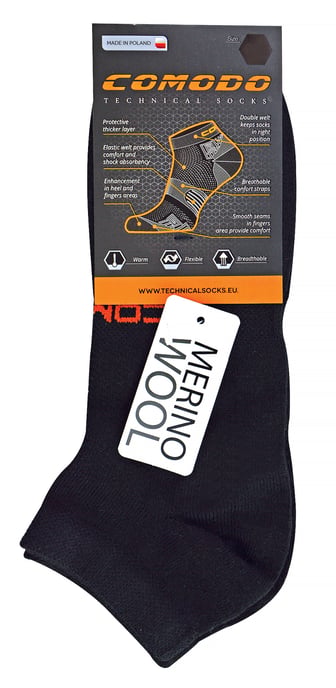 Comodo - Unisex Merino Wool Running Socks | Lightweight Sport Socks - Black - Image 2