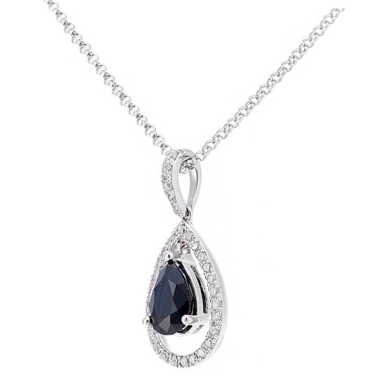 18ct White Gold Sapphire and Diamond Teardrop Pendant Necklace - Image 2