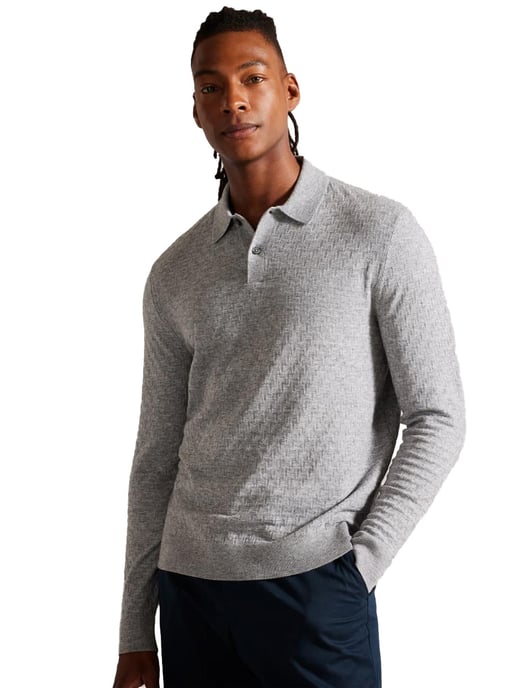 Ted Baker gebreid heren poloshirt met lange mouwen - Morar - Image 1