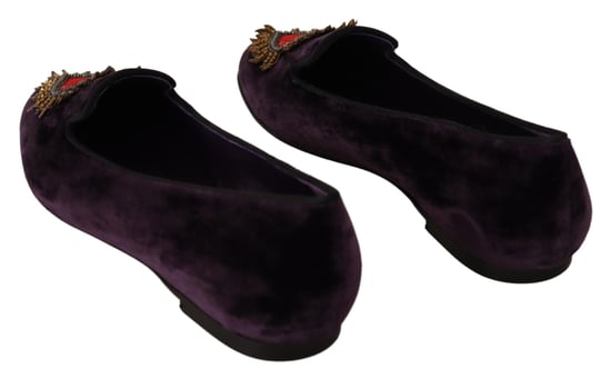 Dolce & Gabbana Women's Purple Velvet DG Heart Loafers Flats Shoes