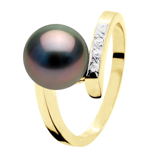 Ringsmycke Diamant 0,04 Cts Gul Guld - Äkta odlad Tahitipärla Rund 8-9 mm - Image 1