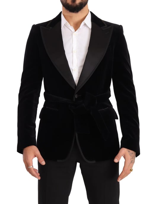 Dolce & Gabbana Herr Svart Sammet Enknäppt Blazer - Image 1