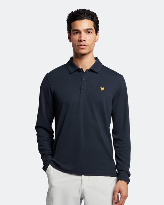 Lyle & Scott Golf Long Sleeve Technical Polo Shirt in Navy