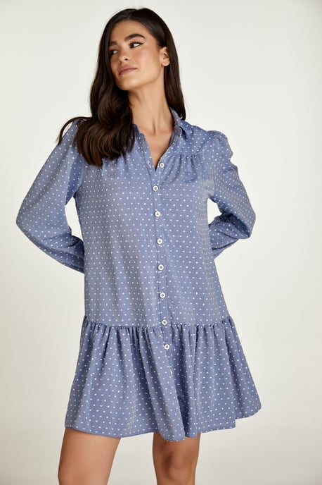 Denim Stil Broderad Klänning med Knappar - Image 5