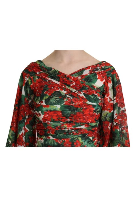 Dolce & Gabbana Women's Red Floral Sheath Midi Silk Stretch Dress - Image 5