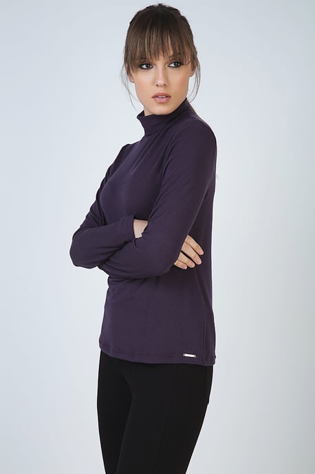 Purple Long Sleeve Polo Neck Jumper