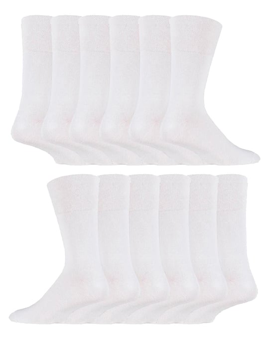 12 Pair Multipack Gentle Grip Top Diabetic Socks | IOMI | Mid Calf Loose Top Non Elastic Cotton Socks with Handlinked Seamless Toe - White - Image 1