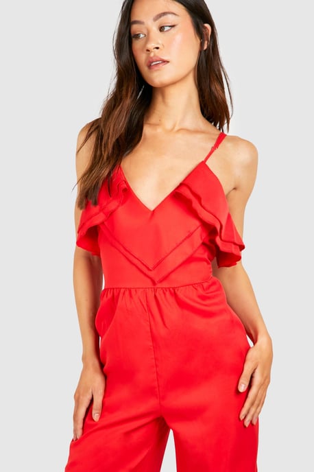 Tall Frill Wrap Wide Leg Jumpsuit
