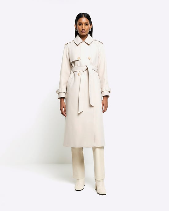 River Island Womens Trench Coat Cream Belted Longline