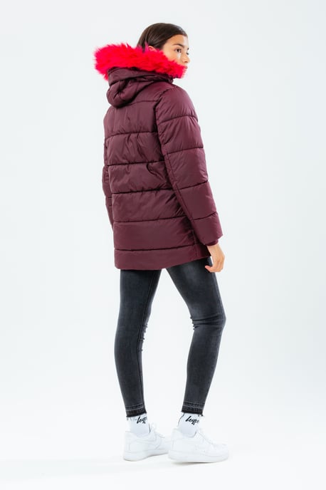 Hype Burgundy Kids Explorer Jacket With Pink Fur