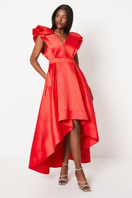 Frill Sleeve V Neck Midi Dress - Image 1