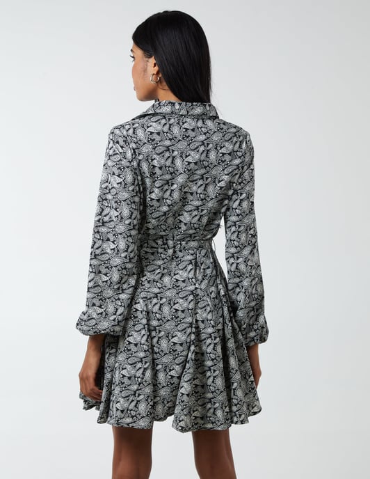 Shirt Mini Dress With Godet Hem & Tie