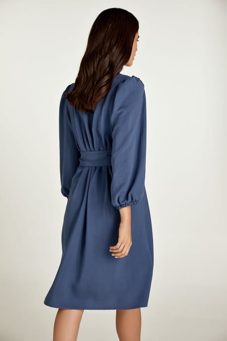 Belted Long Sleeve Indigo Dress in Tencel - Image 2