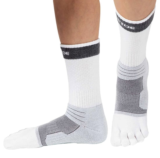 TOETOE - Mens & Ladies Tennis Breathable Cushioned Ankle Sports Toe Socks - White & Grey - Image 2