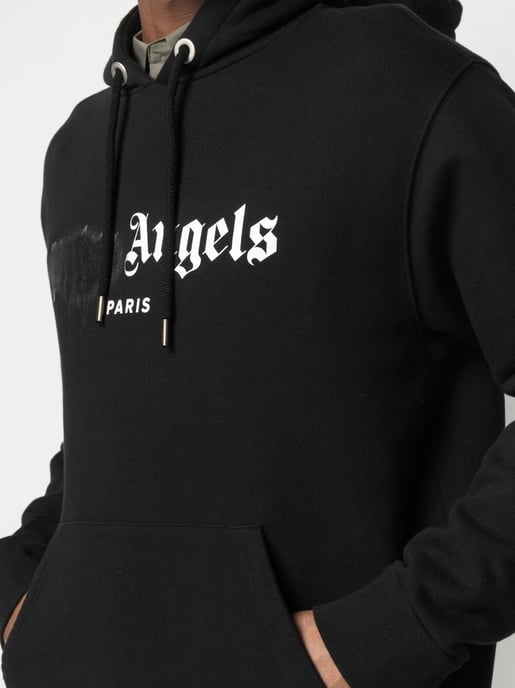 Schwarzer Kapuzenpullover mit aufgesprühtem Logo von Palm Angels Paris - Image 3