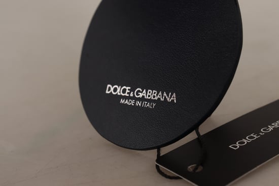 Dolce & Gabbana Men's Black Leather Shell Metal Silver Tone Keyring Keychain