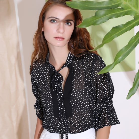 Polka Dots Tulip Sleeves Chiffon Blouse