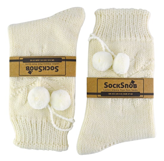 Sock Snob - Varma tofflor i alpackaullblandning med Pom Pom-strumpor för damer - Cream - Image 2