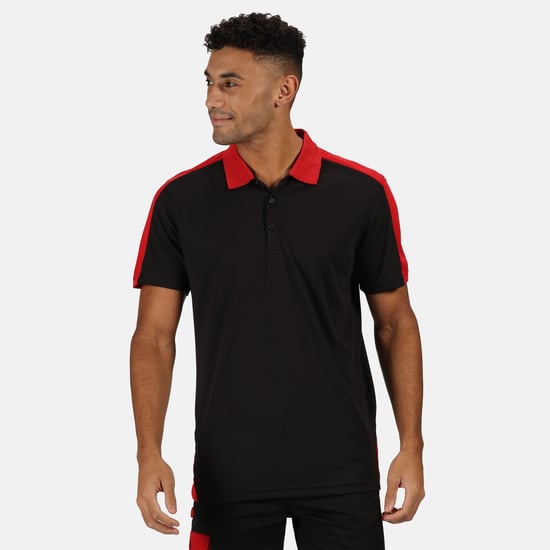 Regatta Herencontrast Coolweave Polo Shirt (Zwart/Klassiek Rood) - Image 3
