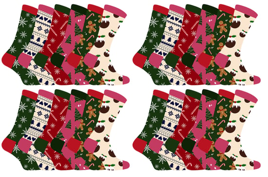 Ladies Christmas Socks | Sock Snob | Womens Colourful Novelty Design Xmas Socks | Gift for Her - 24 Pack - Image 1