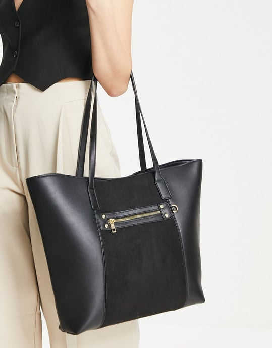 ASOS DESIGN tote with zip panelling in black
