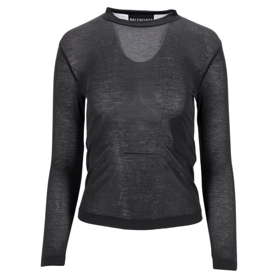 Balenciaga Figurnära Crewneck Långärmad Topp i Grå Bomull - Image 1