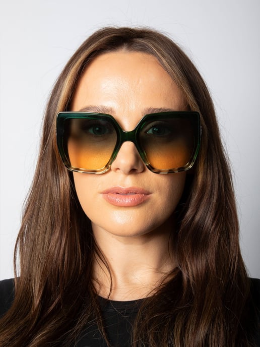 Oversize Cateye Sunglasses with Diamante Detail in Green