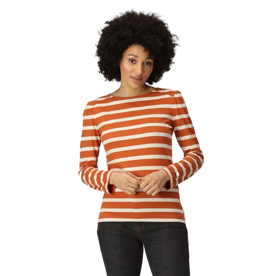 Regatta Womens/Ladies Federica Stripe Long-Sleeved T-Shirt (Burnt Copper/Light Vanilla)