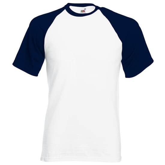 Fruit Of The Loom Mens Short Sleeve Baseball T-Shirt (White/Deep Navy)