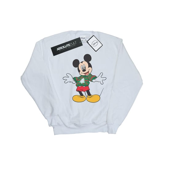 Disney Mens Mickey Mouse Christmas Jumper Stroke Sweatshirt (White)