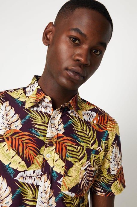 Summer Leaf Print Short Sleeve Shirt