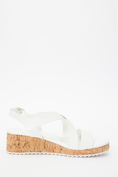 White Faux Leather Sporty Wedges