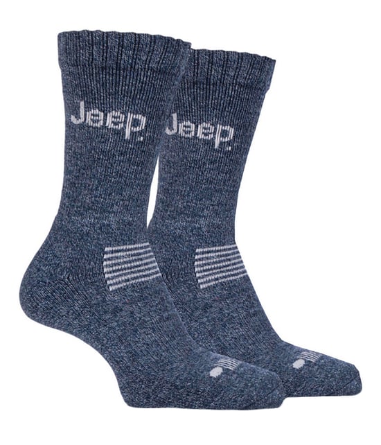 Mens Wool Boot Socks | Jeep | Thick Thermal Work Socks Mens 6-11 Heavy Duty, Crew Cushioned Outdoor Socks with Arch Support - Navy / Grey - Image 1
