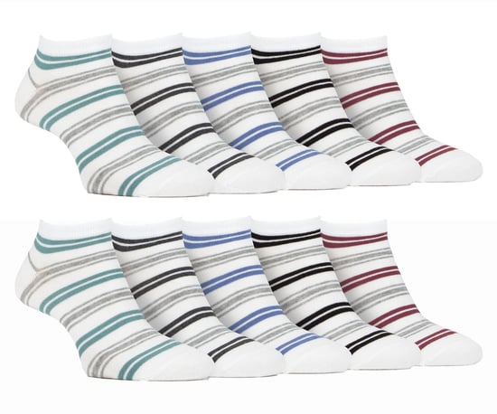 10 Pairs Mens Bamboo Trainer Socks | Farah | Striped Cushioned Ankle Socks - White Stripe - Image 1