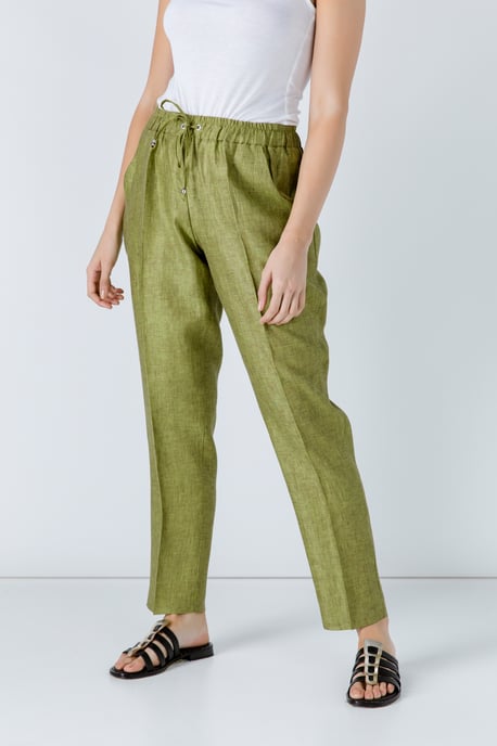 Green Linen Drawstring Pants