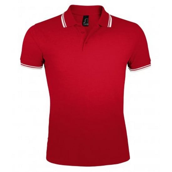 SOLS Heren Pasadena getipt korte mouw Pique Polo Shirt (Rood/Wit) - Image 1