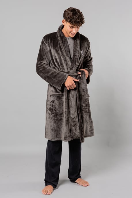 Dark Grey Plush Shawl Collar Dressing Gown