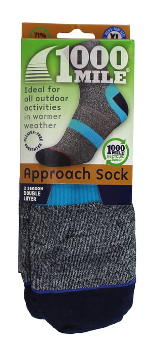 1000 Mile - Mens Approach Repreve Double Layer Breathable Anti Blister Socks - Navy / Kingfisher - Image 2