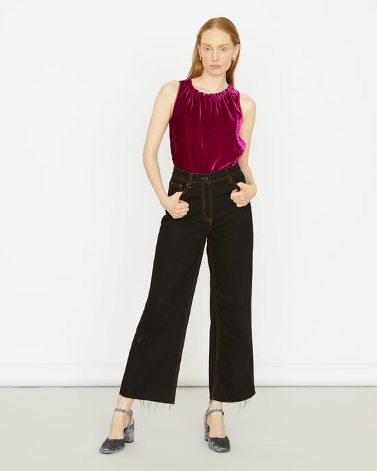 Velvet Front Gathered Neck Top