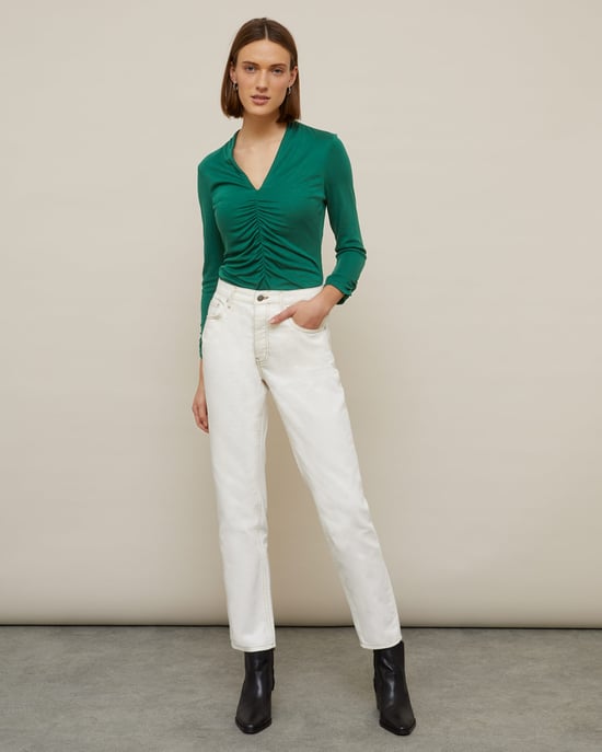 Gathered V Neck Jersey Top