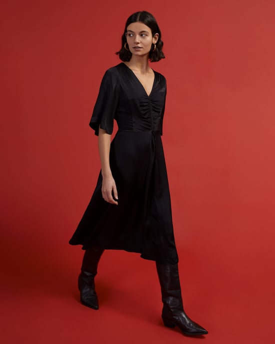 Hammered Satin V Neck Dress