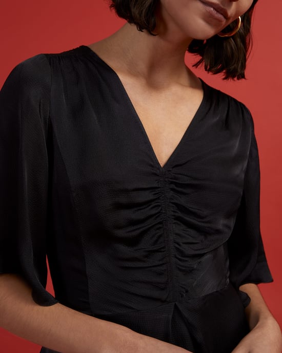 Hammered Satin V Neck Dress