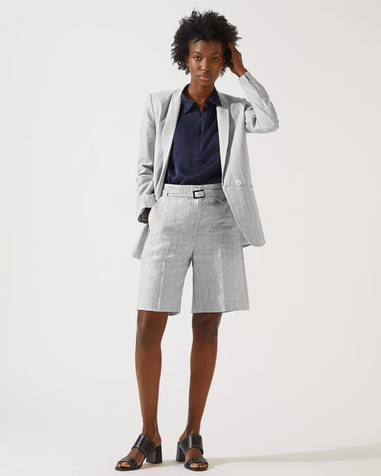 Stripe Linen Longline Blazer