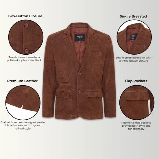 Mens Brown Slim Goat Suede Italian Blazer Jacket-Somero