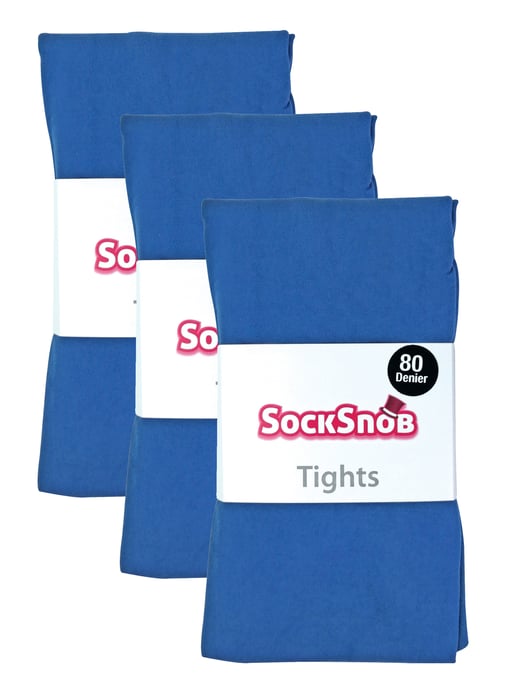 3 Par Flerpack Dam Färgade Ogenomskinliga 80 Denier Strumpbyxor | Sock Snob | Plain Block Colour Strumpbyxor - Moonlight Blue - Image 2